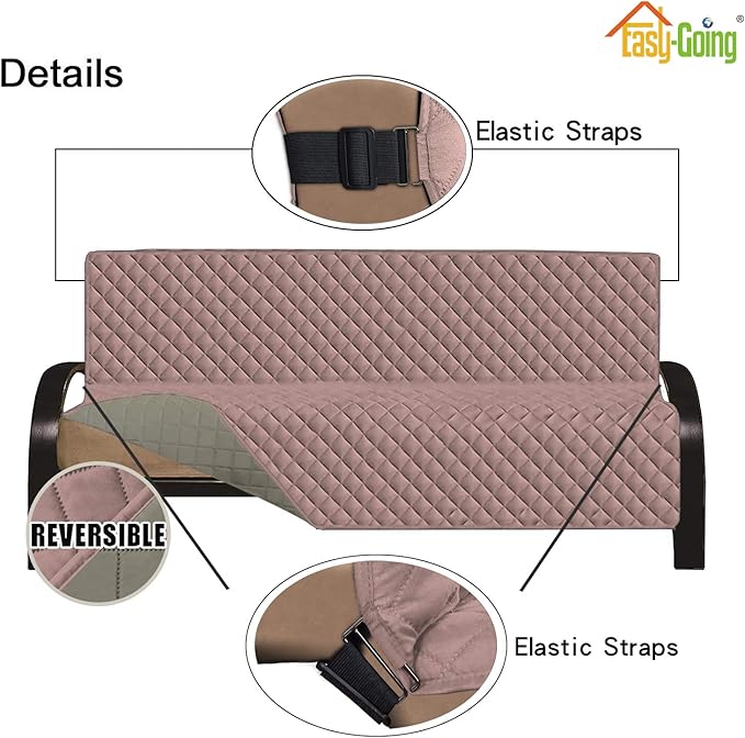 Easy-Going Futon Sofa Slipcover Reversible Sofa Cover Armless Cover Furniture Protector Couch Cover Water Resistant Pets, Kids, Children, Dog, Cat Pink/Beige