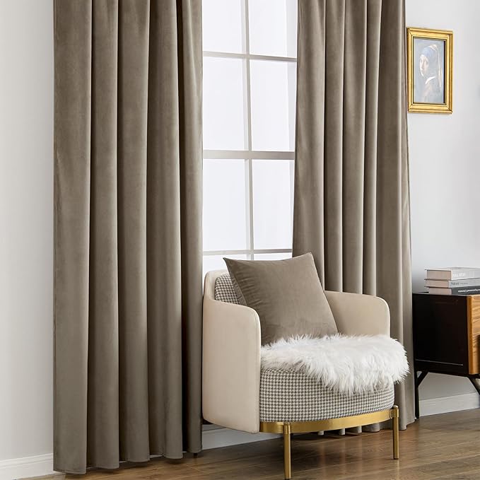 MIULEE Taupe Velvet Curtains 84 inches - Luxury Blackout Curtains for Bedroom Living Room Thermal Insulated Super Soft Window Drapes Rod Pocket & Back Tab, W52 x L84 inches, 2 Panels