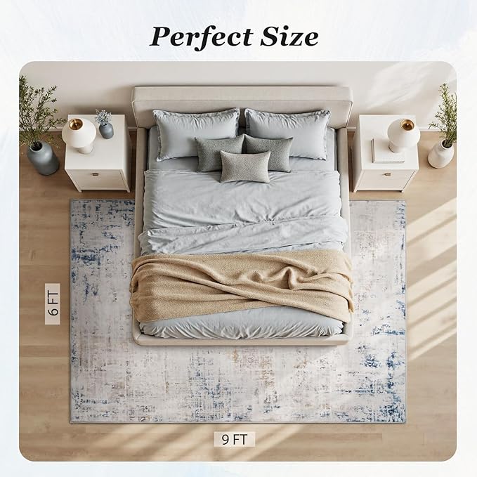 6 x 9 Area Rugs for Living Room, Machine Washable Non Slip Rug Ultra Soft Low Pile Indoor Carpet Modern Abstract Rugs for Bedroom Office Room Dining Room Beside, Blue/Grey