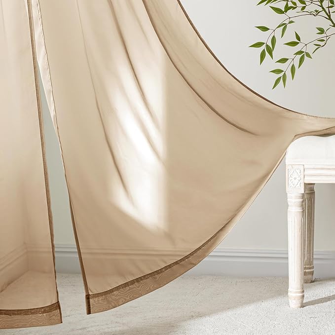 MIULEE Brown Sheer Curtains 63 Inches Long, 4 Panels Set, Rod Pocket Voile Drapes Light Filtering and Semi Transparent, Elegant Window Treatments for Bedroom Living Room,54 x 63 Inches