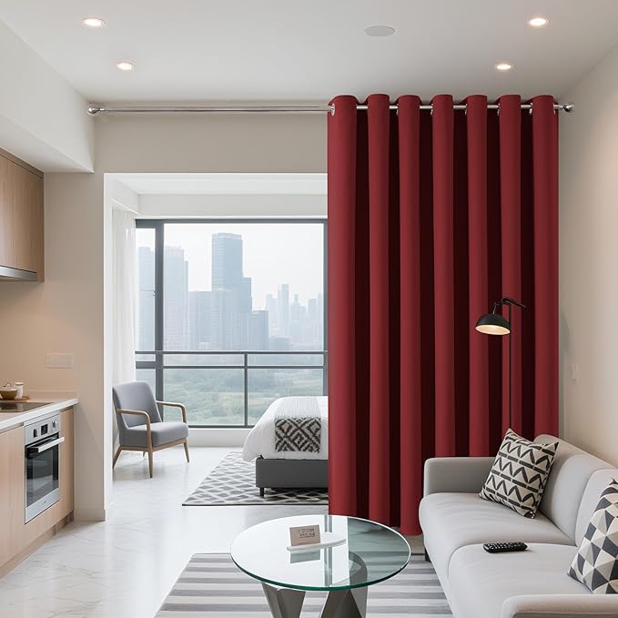 Joydeco Blackout Patio Sliding Door Curtains 96 Inches Long, Grommet Privacy Room Divider Curtains, Extra Wide Thermal Blackout Drapes for Bedroom Living Room (Burgundy Red, 70Wx96L, 1 Panel)