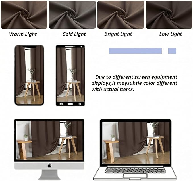 Simplebrand Ava Chocolate Short Blackout Curtains for Bedroom 45 Inches Long 2 Panels Set, Solid Thermal Insulated, Energy Saving Window Treatment Curtains Blackout Drapes, W40 x L45 Inch, Chocolate