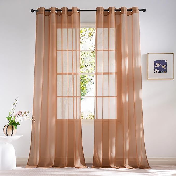 NICETOWN Voile Sheer Terracotta Curtains 96 inches Long 2 Panels Set, Grommet Casual Window Treatments with Light Filtering Airy & Elegant for Bedroom/Living Room, W54 x L96