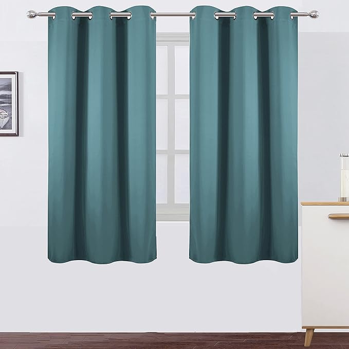 LEMOMO Sea Teal Blackout Curtains 40 x 63 Inch Length/Set of 2 Curtain Panels/Thermal Insulated Room Darkening Blackout Curtains for Bedroom