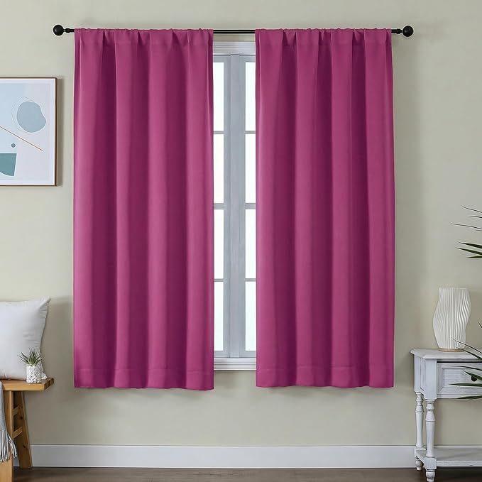 Simplebrand Ava Hot Pink Blackout Curtains for Bedroom 63 Inch Length 2 Panels Set, Privacy Thermal Insulated Rod Pocket Door Window Curtains for Patio French Door Front Door, W40 x L63 Inch