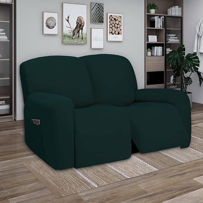 PureFit Super Stretch Loveseat Recliner Sofa Couch Cover with Pocket – 2 Seat Non Slip Soft Sofa Slipcover, Washable Reclining Furniture Protector for Kid, Pet (Recliner Loveseat, Deep Teal)