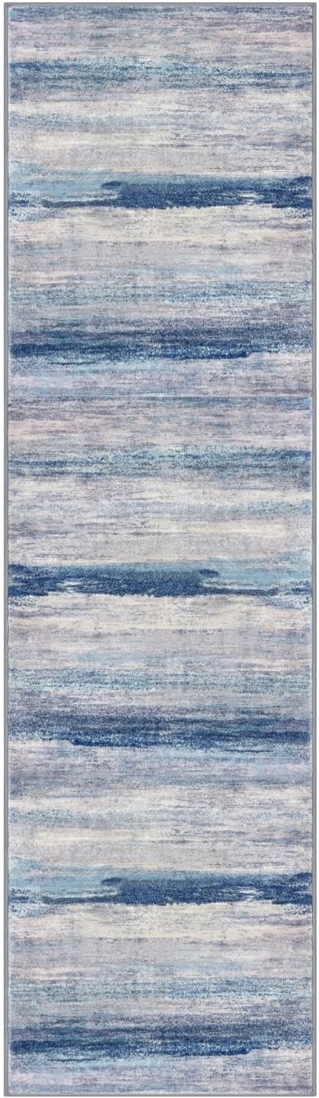 KOZYFLY 3x10 Ft Rug Modern Ombre Runner Rug for Hallway, Washable Kitchen Rugs Non-Slip Soft Striped Entryway Rug, Print Blue/Grey/Beige Abstract Carpet for Laundry Nursery