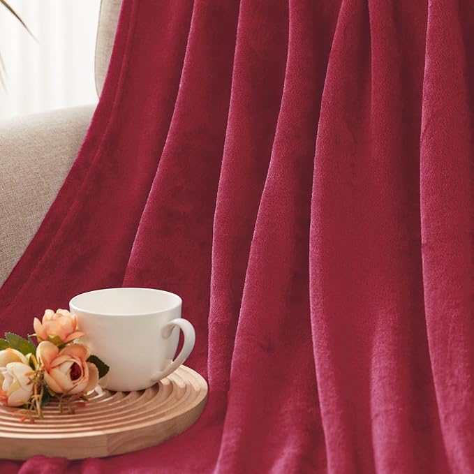 Exclusivo Mezcla Fleece Deep Red Throw Blanket for Couch, Sofa, Super Soft and Warm Blankets, All Season, Cozy, Plush, Lightweight, 50x60 Inches