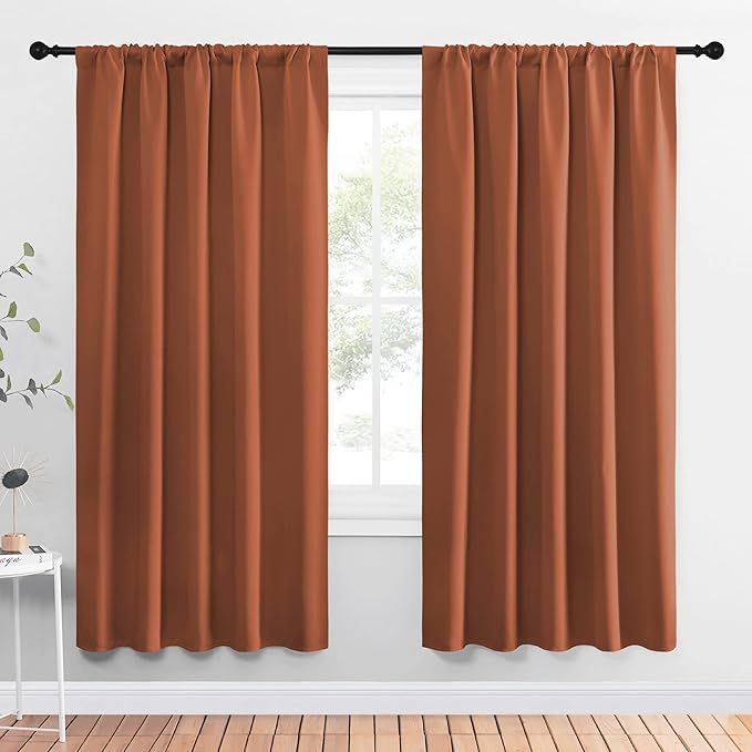 NICETOWN Blackout Curtains and Drapes - Thermal Insulated Solid Rod Pocket Blackout Draperies/Panels (Burnt Orange, 1 Pair, 52 by 72 inches)