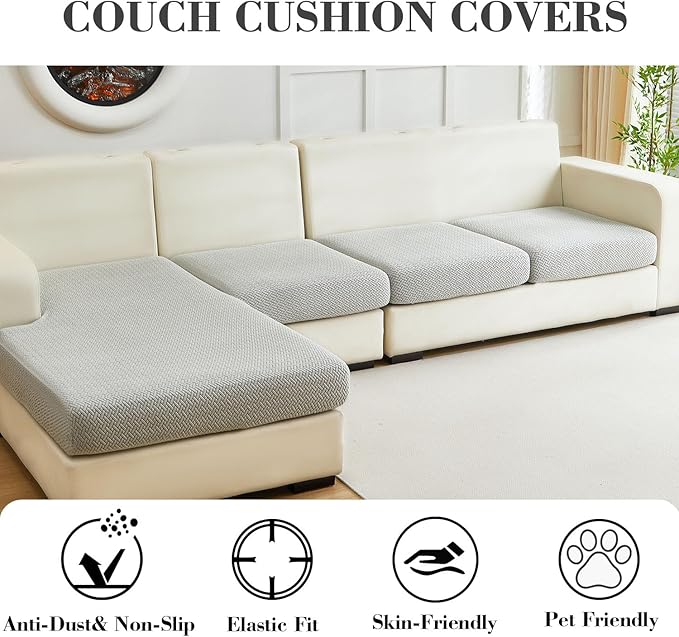 Sofa Covers Couch Covers for Sofa Pet Friendly Couch Cushion Covers Universal Sofa Covers Washable Stretch Slipcovers for Sectional Sofa (Texture Light Gray, 3 Seats + Chaise Cover)