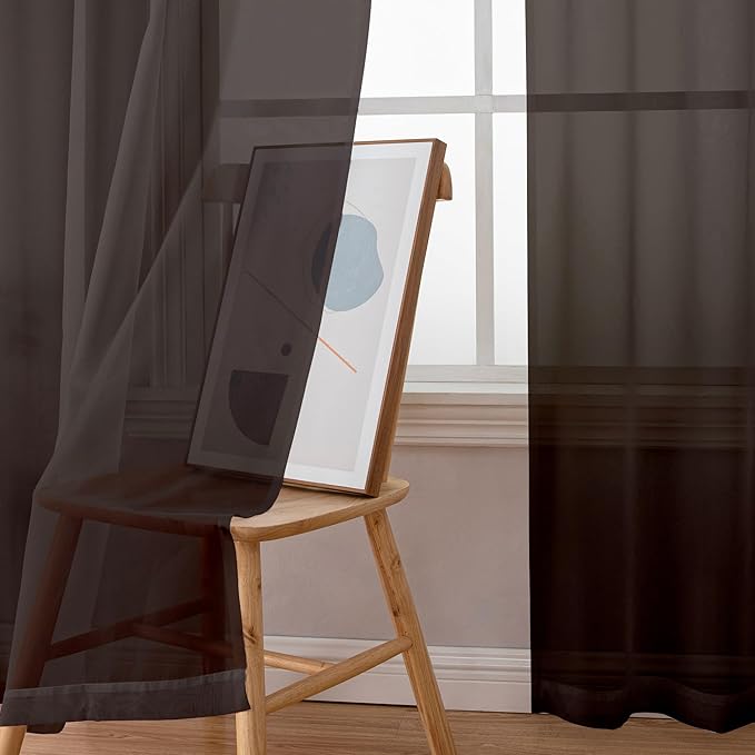 Simplebrand Chocolate Sheer Curtains 84 Inches Long, Light Filtering Rod Pocket Solid Color Window Sheer Curtain Panels, Elegant Curtains & Drapes for Living Room, Bedroom 2 Panels (42" W x 84" L)