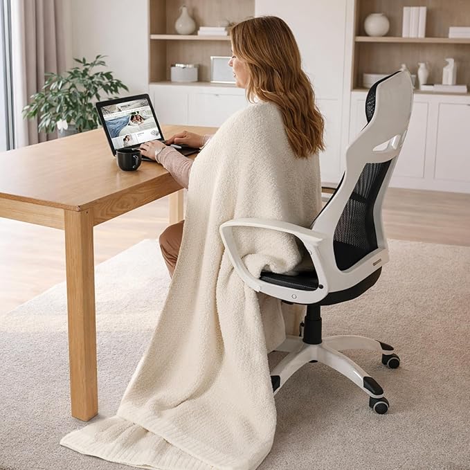 Snuggle Sac Heather Throw Blanket for Couch, Reversible Super Soft Blankets Warm Cozy Knit Fuzzy Plush Lightweight for Sofa, Bed, Camping, Picnic (Heather Ivory, Throw-XL(50"x 70"))