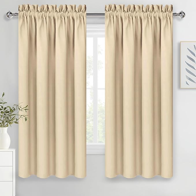 DWCN Blackout Curtains Room Darkening Thermal Insulated Bedroom Curtains Window Curtain Panels, 52 x 63 inches Long, Set of 2 Beige Rod Pocket Drapes