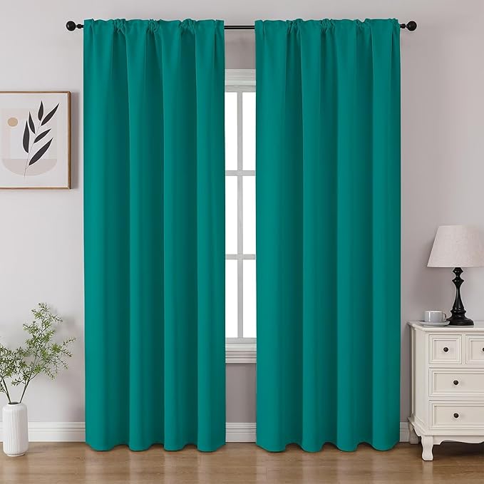 CUCRAF Turquoise Blackout Curtains 84 inch Length 2 Panels Set, Rod Pocket Room Darkening Drapes for Bedroom Living Room, Insulated Thermal Light Blocking Window Curtain (W52 x L84 Inch)