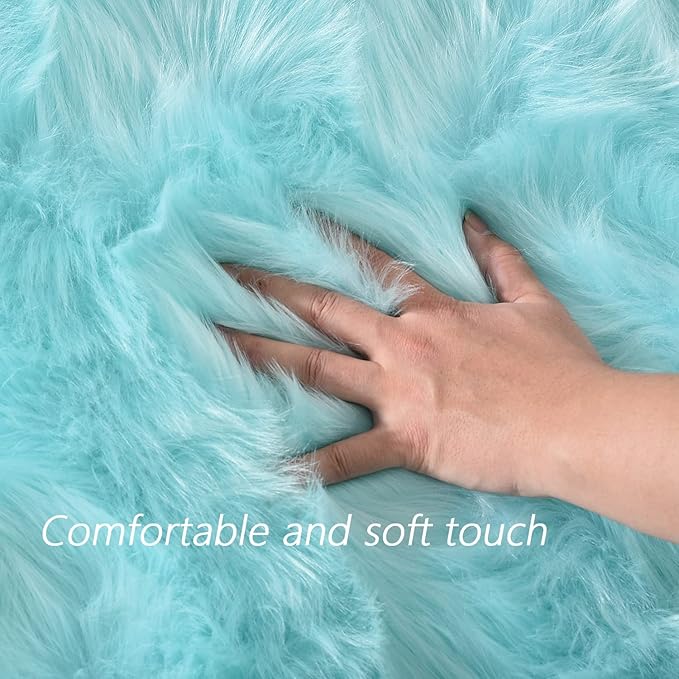 Latepis High Pile Faux Fur Area Rug, 4x6 ft, Light Blue, Living Room, Bedroom Decor, Washable, Fluffy, Luxury Home Decor