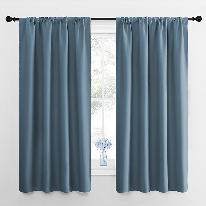 NICETOWN RV Blackout Curtains for Camper Windows, Smoky Blue, 29" Wide by 50" Long, 2 PCs, Short Blackout Curtains & Drapes, Thermal Insulated Blackout Curtain Panels for Kids Room, Play Room