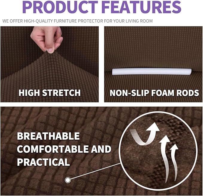 ZNSAYOTX Super Stretch Chair Slipcover Universal Sofa Chair Covers for Living Room Dogs Pet Furniture Protector Spandex Armchair Slipcovers with Anti Slip Foam Sticks (Coffee, Chair)