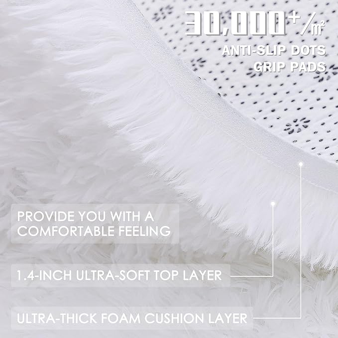 OLANLY 6x8 Machine Washable Large Area Rugs for Living Room, Bedroom, Soft Fluffy Shaggy Bedside Rug, Indoor Floor Carpet for Kids Girls and Boys, Dorms, Nursery, Home Decor Aesthetic, White