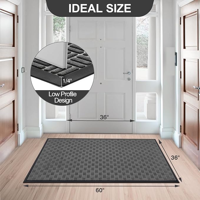 Mibao Front Door Mat, Heavy Duty Durable Welcome Mat for Outdoor Indoor, Dirt Trapper Waterproof Super Absorbent Door Mat for Entryway Outside Patio Porch, 61.5" x 36", Gray