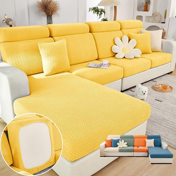 Soothing Home Sofa Covers, Sofa Hero Covers, Wear-Resistant Universal Couch Covers Washable Stretch Sectional Couch Cushion Covers (Yellow,Back Cover L)
