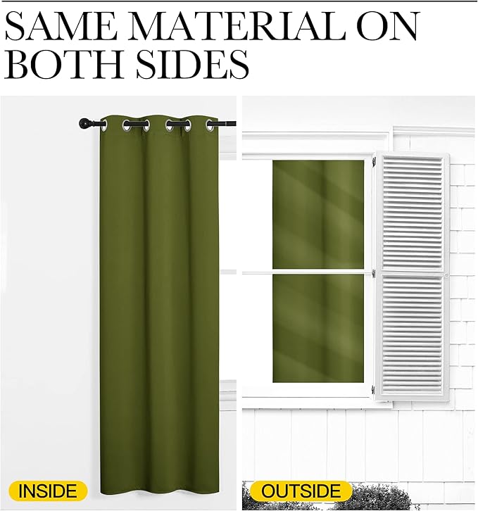 NICETOWN Olive Green Blackout Curtains 48 inches Length for Laundry Room, 2 Panels, 42" Wide, Thermal Insulated Decoration Drapes for Short Window