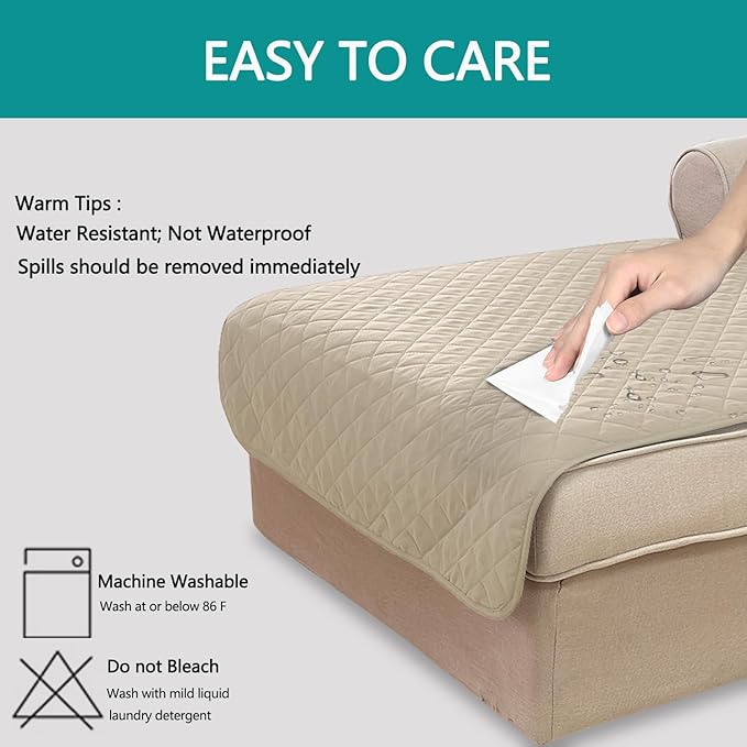 U-NICE HOME Sectional Couch Cover for Dogs Pets Chaise Lounge Reversible Sofa Cover Furniture Protector with Elastic Adjustable Strap, Sand/Beige