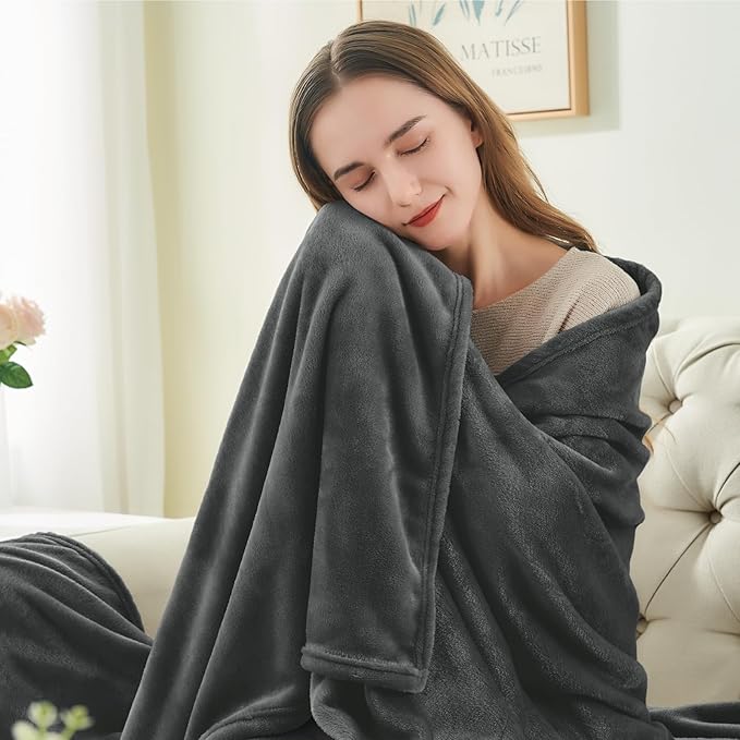 BEDELITE Fleece Blanket Charcoal Grey Throw Blankets for Couch & Bed, Luxury Plush Cozy Fuzzy 60x80 inches, Super Soft Warm Lightweight Throw for Travel Camping