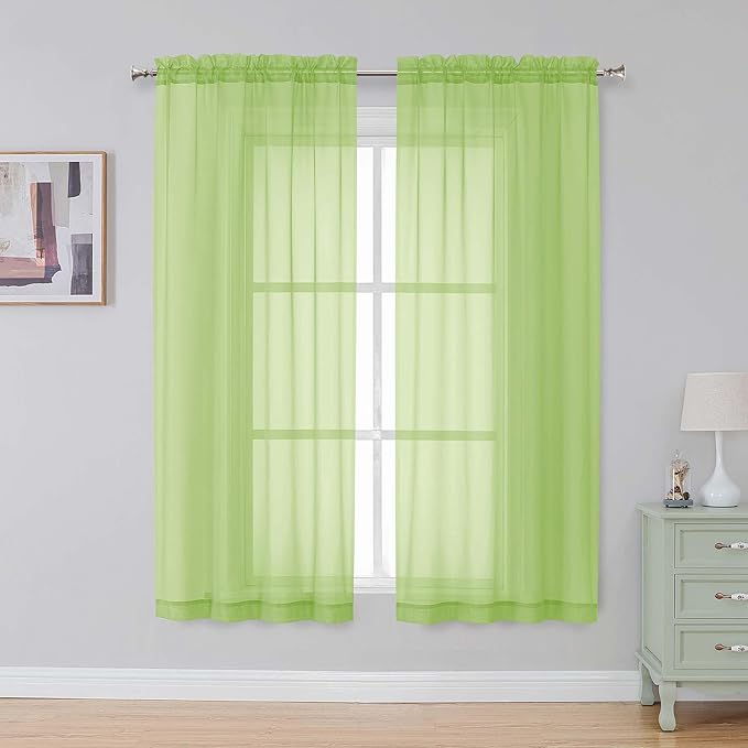 Simplebrand Lime Sheer Curtains 63 Inch Length 2 Panels, Rod Pocket Solid Color Window Sheer Curtain Panels, Elegant Curtains & Drapes for Living Room, Bedroom 2 Panels (Ivory, 42" W x 63" L)