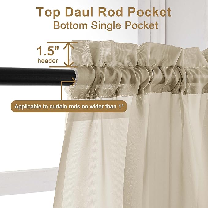 Chyhomenyc Taupe Sheer Curtains 120 Inches Long - Light Filtering Voile Extra Long Panel Drapes for Floor to Ceiling Window, Elegant Soft Living Room Curtains, Each 42Wx120L Inch, 10FT, 2 Panels