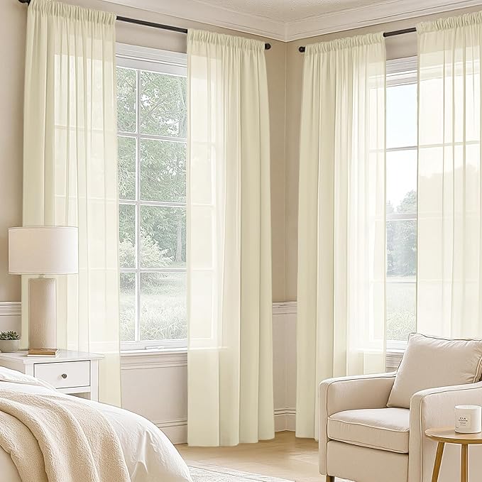MIULEE Light Cream Sheer Curtains 72 Inches Long, 4 Panels Set, Light Filtering Rod Pocket Voile Drapes for Living Room and Bedroom, Airy Soft Fabric Window Treatments, 42 x 72 Inches