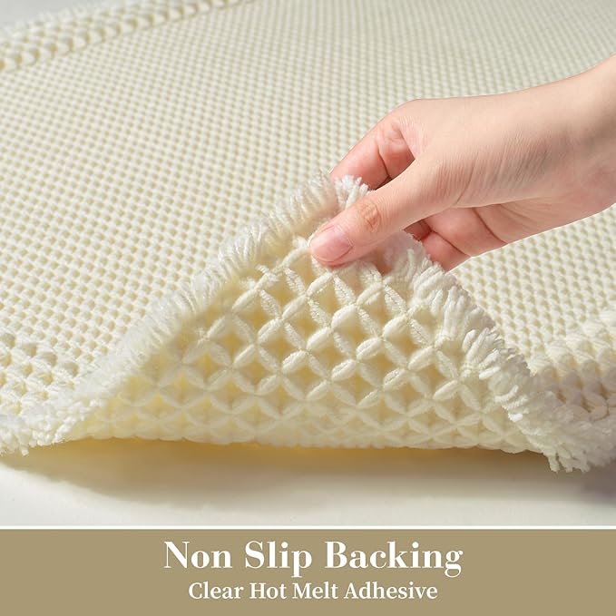 RESARE Waffle Bath Mat for Bathroom, Super Absorbent Bathroom Rugs Non Slip Machine Washable, Ultra Soft Quick Dry Boho Bath Rugs with Tassels for Floor, Upgraded Bordered Design, 17"x24" Cream
