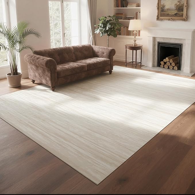 Washable Rugs 8x10 Area Rugs for Living Room- Modern Abstract Rugs for Bedroom, Dining Room,Large Soft Low Pile Carpet with Non Slip Rubber Backing,Neutral Accent Nursery Rug-(Beige Yellow)