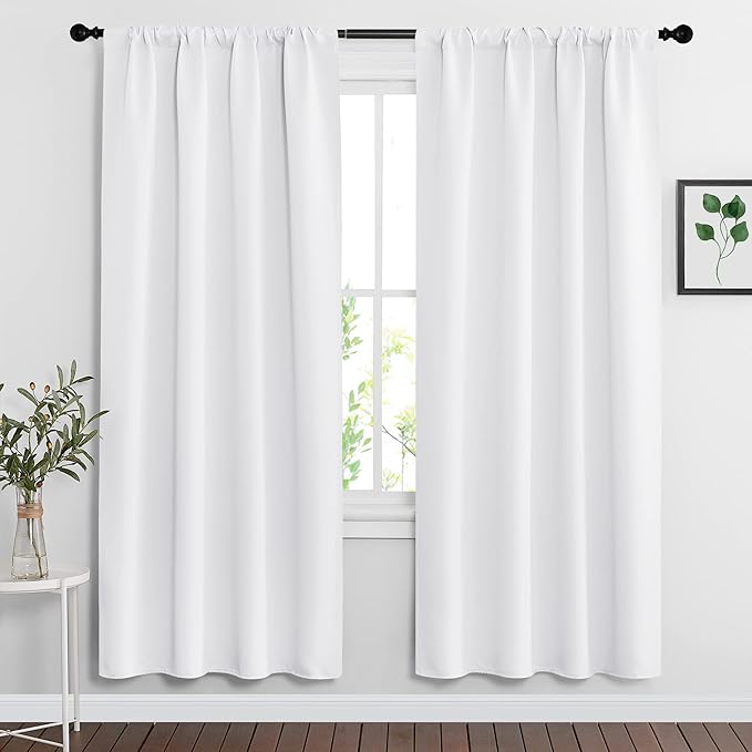 RYB HOME Extra Wide Curtains for Bedroom Living Room 72 inches Long, Thermal Insulated Privacy Drapes for Nursery Home Theater Dining Room, Width 62 by Length 72, Pure White, 2 Panels