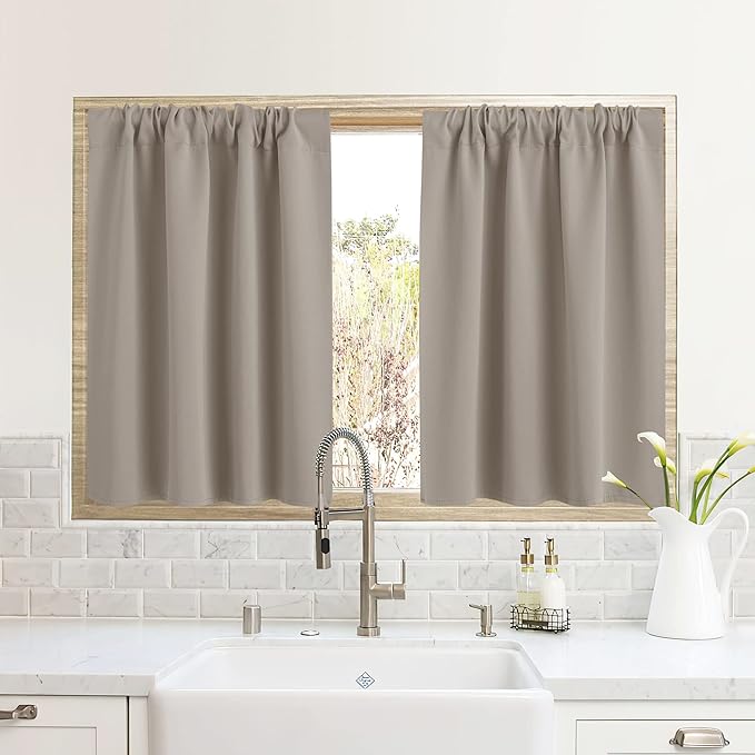 RYB HOME RV Curtains for Camper Windows, Mini Small Thermal Insulated Sunlight Heat Blocking Blackout Privacy Portable Curtains for Travel Trailer, Width 34 by Length 24, Sand, 2 Panels