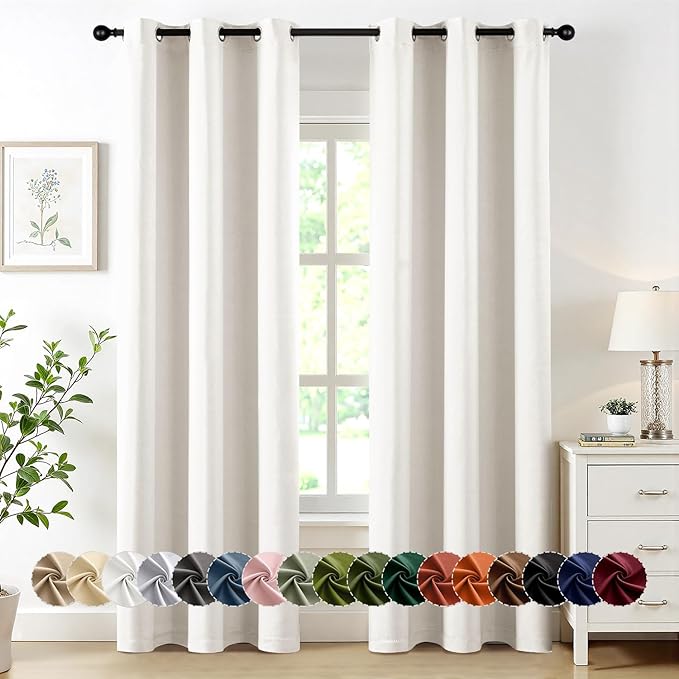 MIULEE Ivory Blackout Curtains for Bedroom Living Room 84 Inches Long 2 Panels, Thermal Insulated Room Darkening Drapes Solid Grommet Noise Reduction Light Blocking Window Treatments 40x84 inch