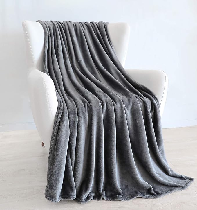 TASTHROW Large Flannel Fleece Throw Blanket, 50×70 Inch - Cozy Lightweight Thick Blanket - All Seasons Suitable for Women, Men and Kids (Grey)