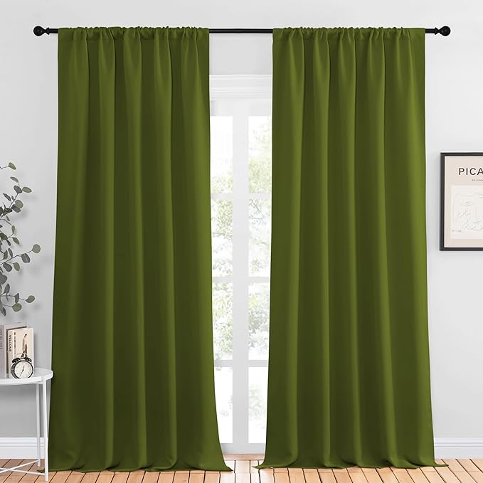 NICETOWN Blackout Curtains for Living Curtains, Olive, 2 Panels, 52 by 95, Room Darkening Window Curtain Panels, Easy-Care Solid Thermal Insulated Draperies/Drapes for Daughter Room