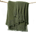 lifein Throw Blanket for Couch, Soft Green Boho Decor Bed Throw,Cozy Knitted Chenille Farmhouse Lightweight Throw (Olive Green,60 * 80")