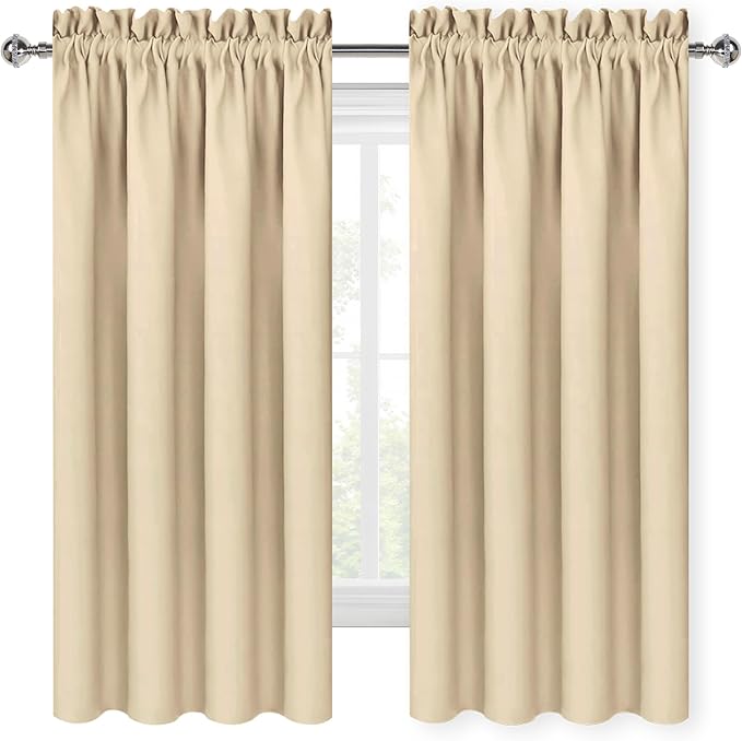 DWCN Blackout Curtains for Living Room Thermal Insulated, Energy Saving & Noise Reducing Bedroom Curtains, Beige, W 70x L 72 Inch, Set of 2 Rod Pocket Curtain Panels