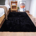 Ghouse Ultra Soft Faux Rabbit Fur Rug 4x6, Machine Washable Area Rugs for Bedroom Fluffy Rugs for Living Room, No-Shedding Carpet Sheepskin Rug Black