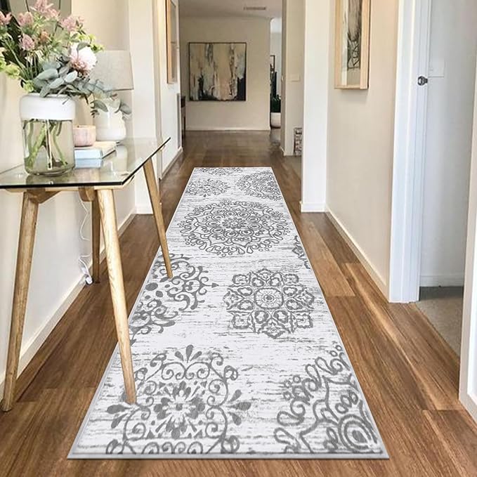 HEBE Hallway Runner Rug 2'8''x8' Washable Vintage Distressed Area Rugs Non Slip Laundry Rug Runner Boho Floor Carpet Runners for Hallways Entryway Laundry Room Kitchen Bathroom