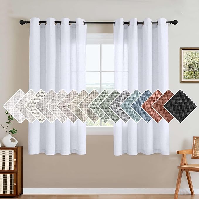 H.VERSAILTEX Living Room Linen Curtains Home Decorative Nickel Grommet Curtains Privacy Added Energy Saving Light Filtering Window Treatments Draperies, Bright White, 2 Panels, 52 x 63 - Inch