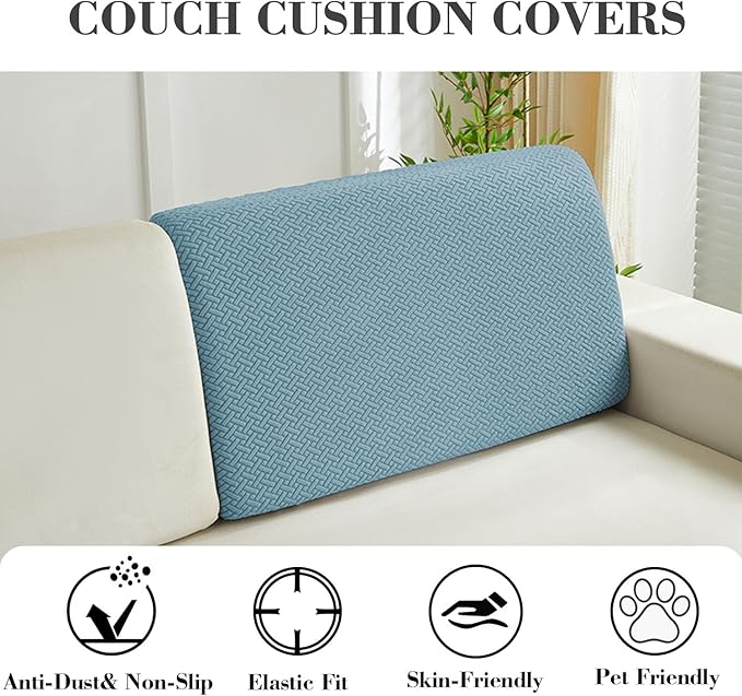 Sofa Covers Couch Covers for Sofa Pet Friendly Couch Cushion Covers Universal Sofa Covers Washable Stretch Slipcovers for Sectional Sofa (Texture Sea Blue,Back Cover M)