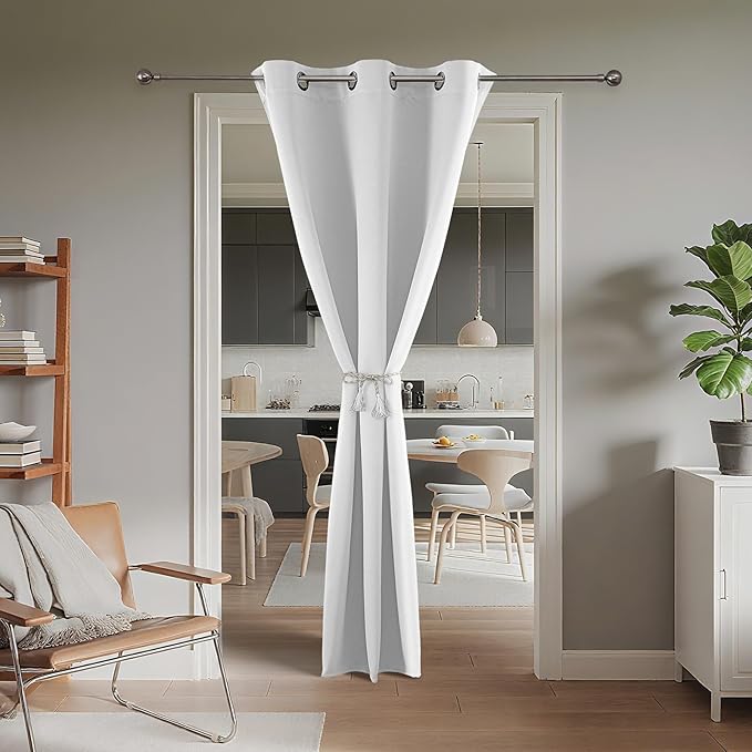 Joydeco Blackout Door Curtain for Doorway Privacy 72 Inches Long, Grommet Closet Curtain for Open Closet, Room Divider for Bedroom Living Room (Pure White 52Wx72L, 1 Panel)