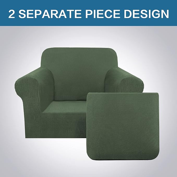 H.VERSAILTEX 2-Pieces Armchair Cover Chair Slipcovers with Arms Furniture Protector Cover Fit Armchair Width Up to 47 Inch, Jacquard Spandex Couch Covers Armchair Slipcover - Bronze Green, Chair