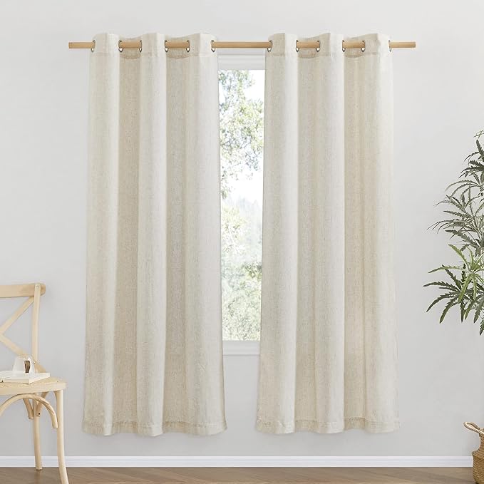 NICETOWN Natural Thick Linen Curtains 72" Length, Grommet Privacy Window Treatments Linen Weave with Light Penetration Vertical Drapes for Farmhouse/Home Office, W42 x L72, 2 Panels