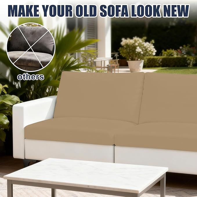 Patio Stretch Cushion Covers, Chair Cushion Covers& Sofa Replacement Slipcovers for Patio Furniture Cushion Covers, Washable Reusable Furniture Protector (4, Khaki)