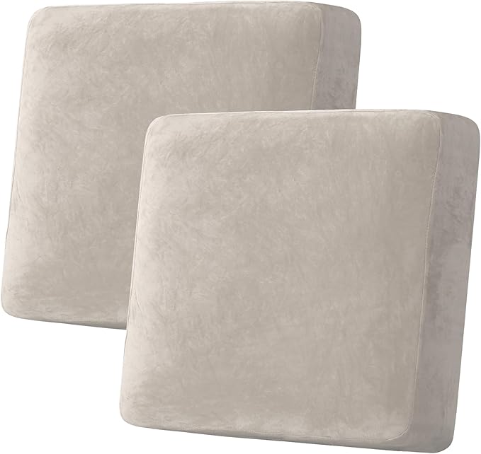 H.VERSAILTEX Velvet Stretch Couch Cushion Cover Plush Cushion Slipcover for Chair Loveseat Sofa Cushion Furniture Protector Seat Cushion Sofa Cover (2 Piece Large Sofa Cushion Covers, French Oak)