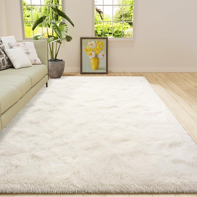 Amearea Premium Soft Fluffy Rug Modern Shag Carpet, 6x9 Feet, Fuzzy Shaggy Rugs for Bedroom Living Room Teen Apartment Decor, Comfortable Indoor Furry Dorm Carpets, Cream