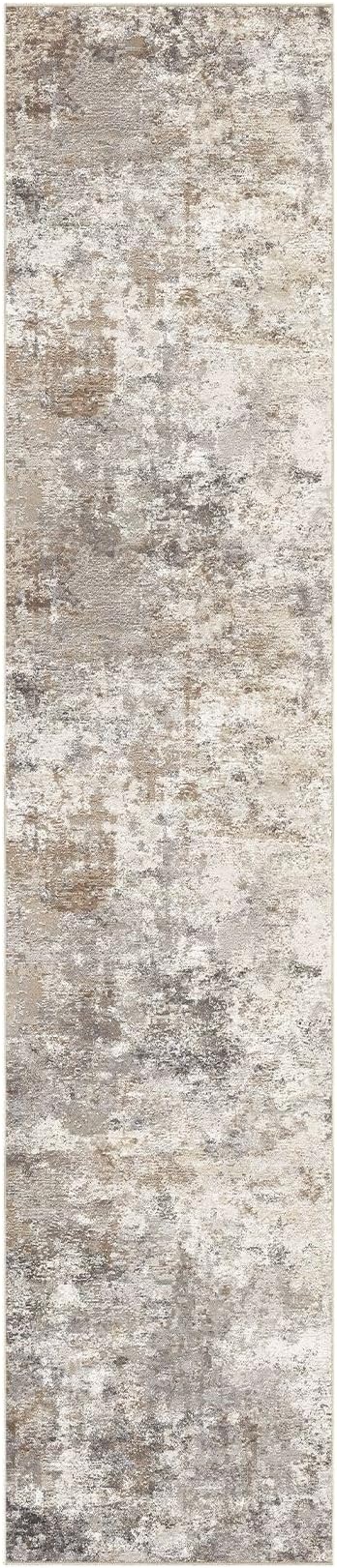 UERMEI 3X14 Washable Runner Rug for Hallway: Soft Neutral Modern Abstract Area Rug - Non-Slip Low Pile Long Throw Indoor Carpet for Kitchen Entryway Kitchen Bedroom Laundry - Brown Grey